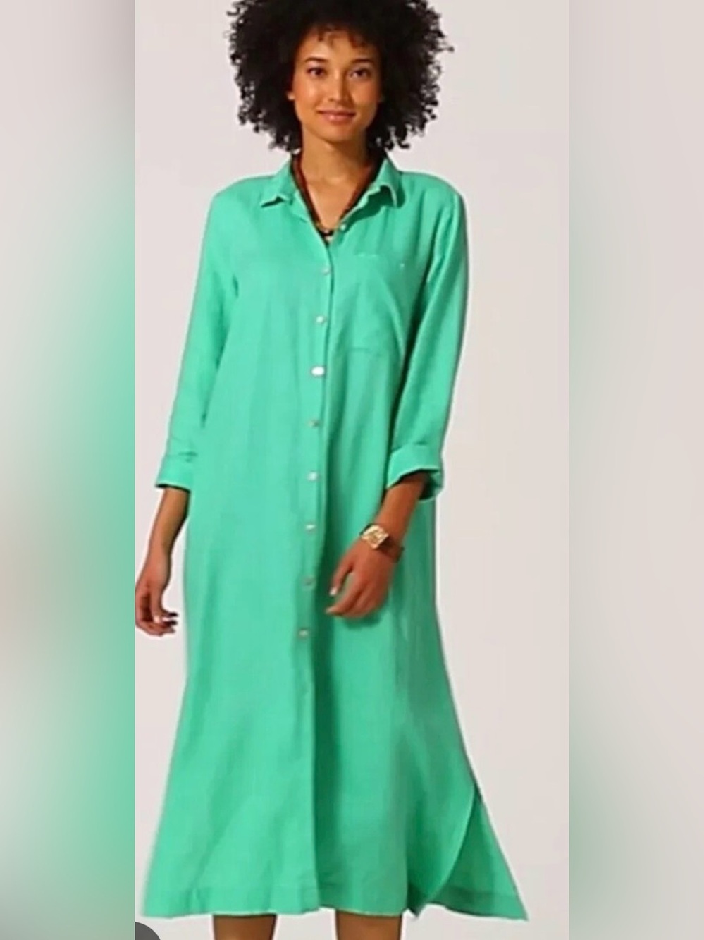 J. Jill Seafoam Green Button-Front Midi Shirt Dress